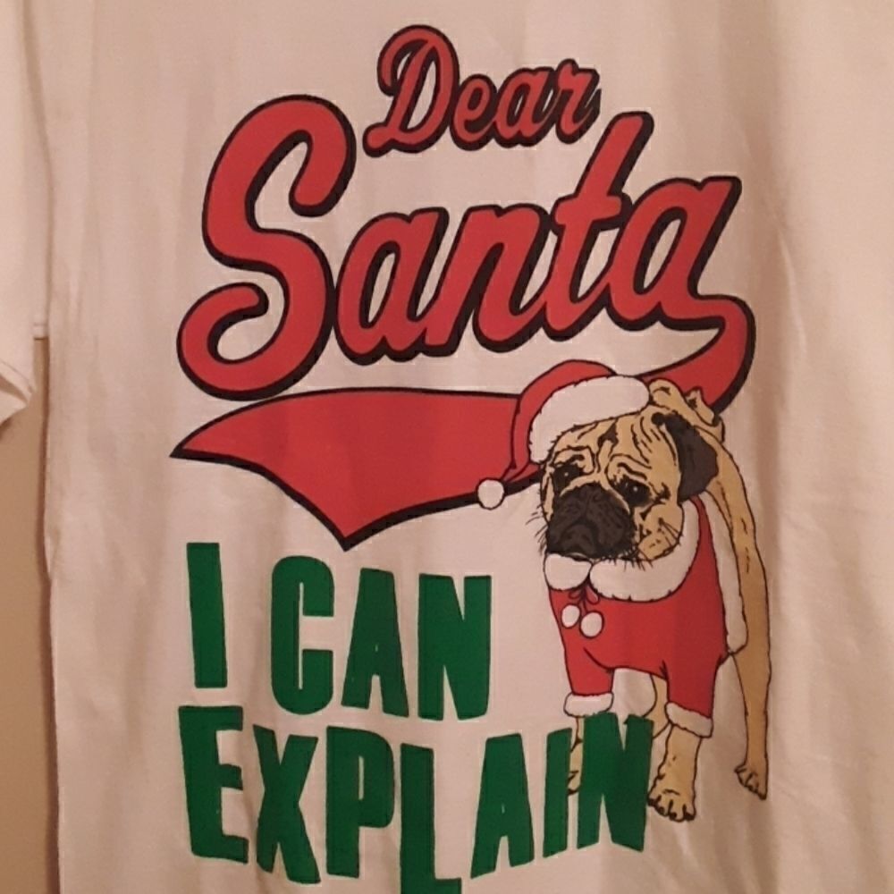 NWT DEAR SANTA CHRISTMAS PUG SHORT SLEEVE TEE M - Picture 2 of 4